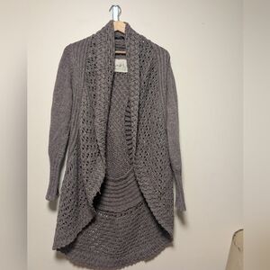 Angel of the North M Taupe Chunky Knit Open Cardigan Boho